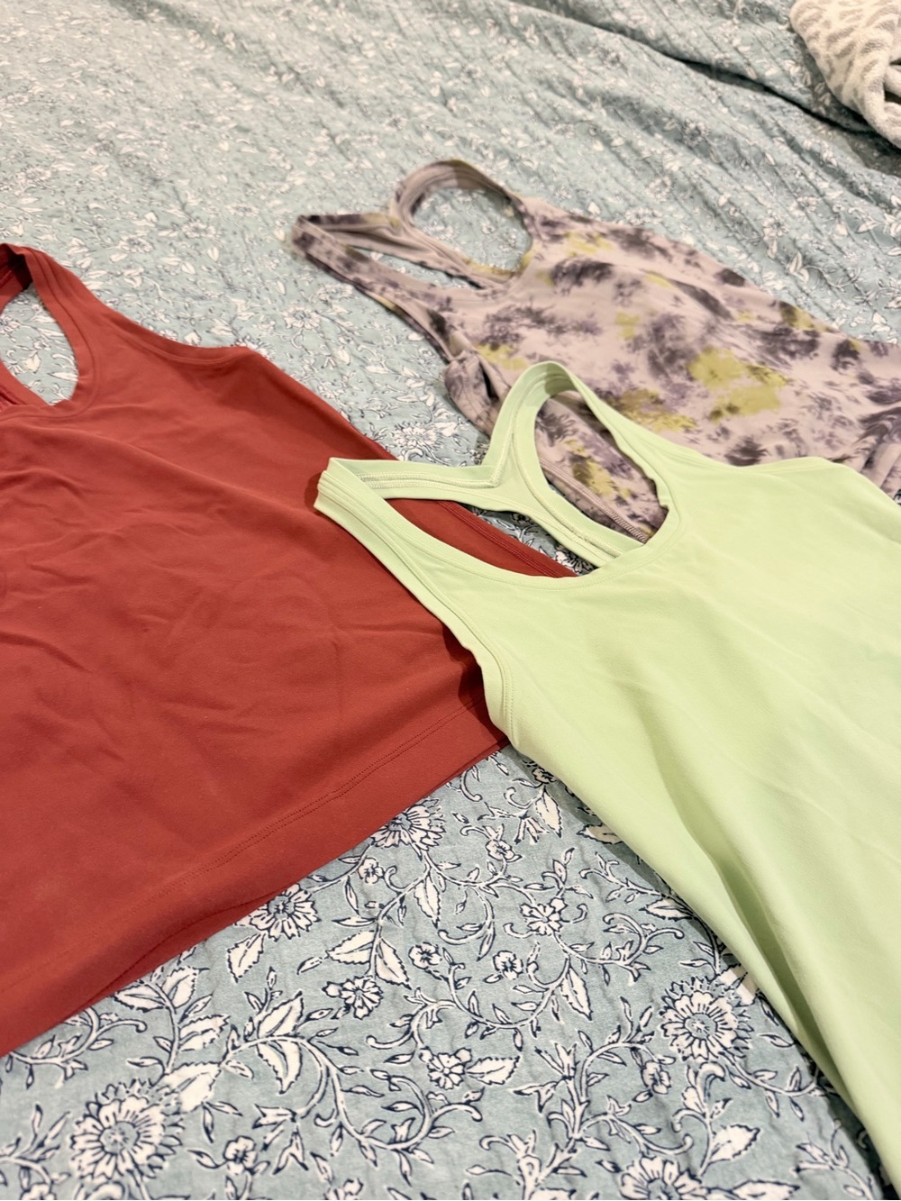 lululemon athletica Racerback Tank Trio - Light Green, Rust, Tie-Dye